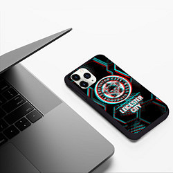 Чехол iPhone 11 Pro матовый Leicester City FC в стиле glitch на темном фоне, цвет: 3D-черный — фото 2