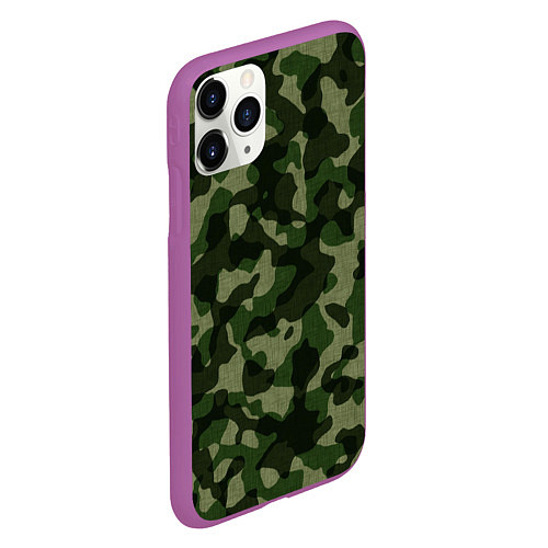 Чехол iPhone 11 Pro матовый Камуфляж зелёного цвета / 3D-Фиолетовый – фото 2