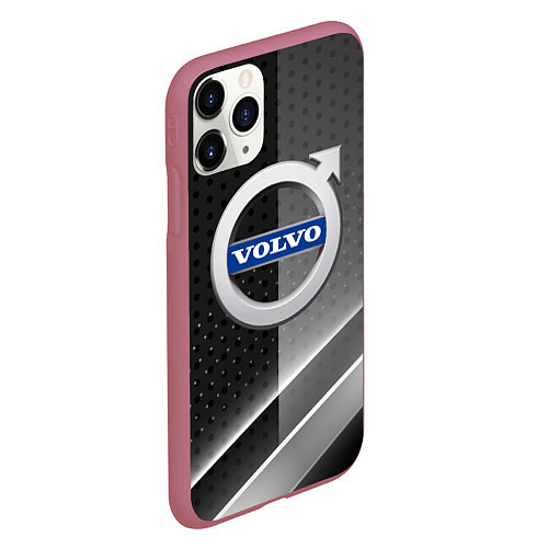 Чехол iPhone 11 Pro матовый Volvo Карбон абстракция / 3D-Малиновый – фото 2