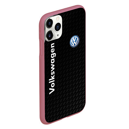 Чехол iPhone 11 Pro матовый Volkswagen карбон / 3D-Малиновый – фото 2