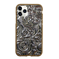 Чехол iPhone 11 Pro матовый Растительный орнамент - чеканка по серебру, цвет: 3D-коричневый