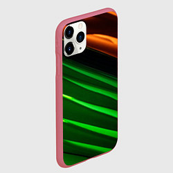 Чехол iPhone 11 Pro матовый Абстрактные зелёные и оранжевые поверхности, цвет: 3D-малиновый — фото 2