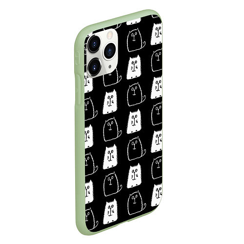 Чехол iPhone 11 Pro матовый Милые Чёрные и Белые Коты / 3D-Салатовый – фото 2