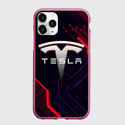Чехол iPhone 11 Pro матовый Тесла электросхемы, цвет: 3D-малиновый