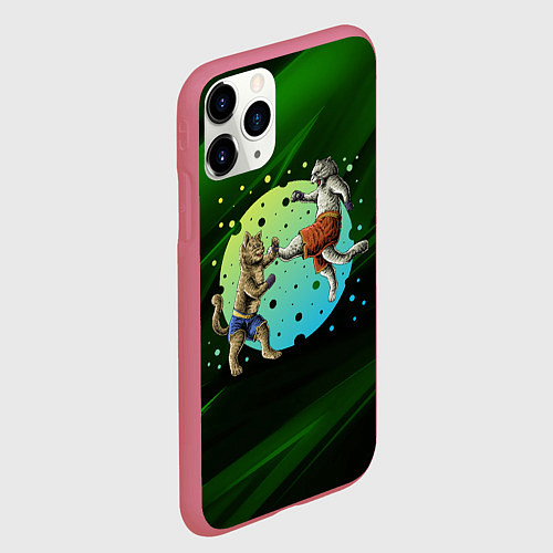 Чехол iPhone 11 Pro матовый Кошачий бой - карате / 3D-Малиновый – фото 2