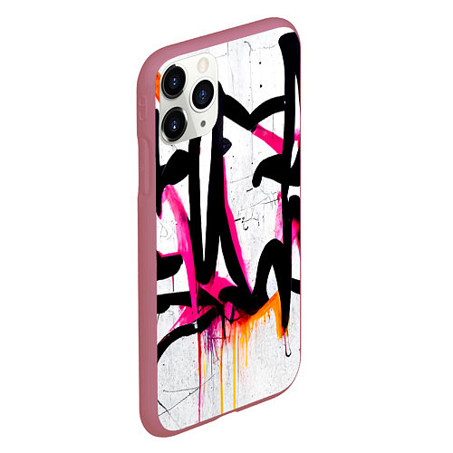 Чехол iPhone 11 Pro матовый Крупные граффити узоры / 3D-Малиновый – фото 2