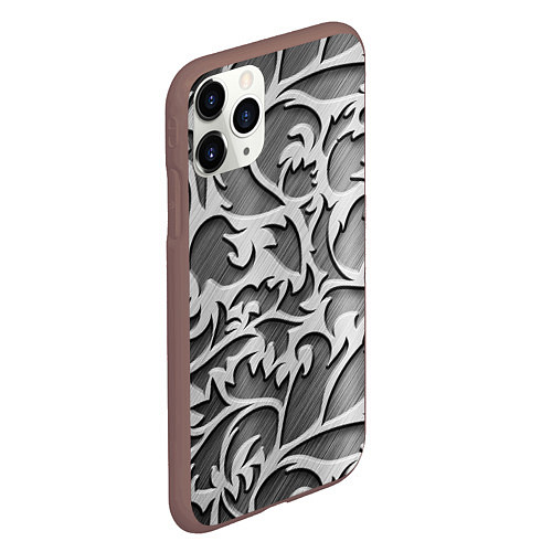 Чехол iPhone 11 Pro матовый Растительный орнамент - резьба по дереву / 3D-Коричневый – фото 2