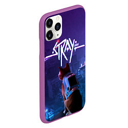 Чехол iPhone 11 Pro матовый Stray кот неон, цвет: 3D-фиолетовый — фото 2