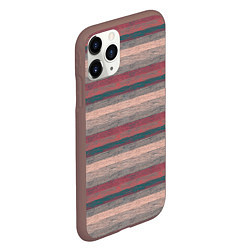 Чехол iPhone 11 Pro матовый Серые, бежевые, красные полосы с текстурой дерева, цвет: 3D-коричневый — фото 2