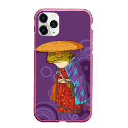 Чехол iPhone 11 Pro матовый Лягуха-самурай на фиолетовом фоне, цвет: 3D-малиновый