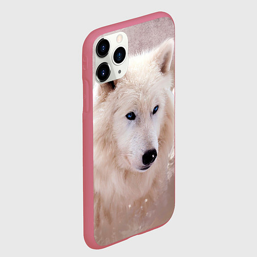 Чехол iPhone 11 Pro матовый Белый зимний волк / 3D-Малиновый – фото 2