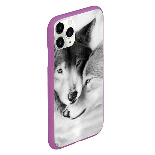 Чехол iPhone 11 Pro матовый Love: Волк и волчица / 3D-Фиолетовый – фото 2
