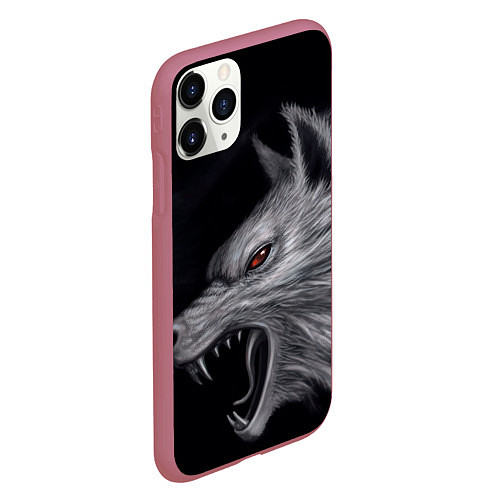 Чехол iPhone 11 Pro матовый Агрессивный волк / 3D-Малиновый – фото 2