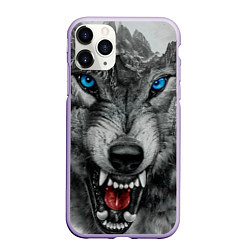 Чехол iPhone 11 Pro матовый Агрессивный волк с синими глазами, цвет: 3D-светло-сиреневый