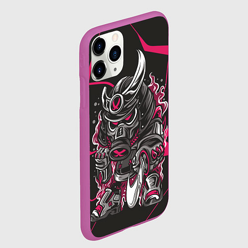 Чехол iPhone 11 Pro матовый Скелетон-воин в противогазе / 3D-Фиолетовый – фото 2