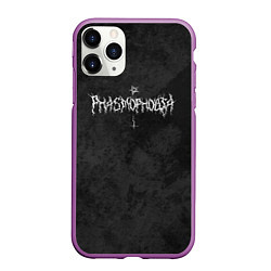 Чехол iPhone 11 Pro матовый Phasmophobia пентаграмма и крест на сером фоне, цвет: 3D-фиолетовый