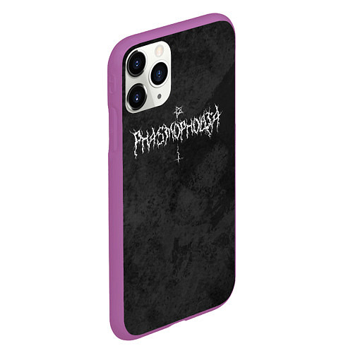 Чехол iPhone 11 Pro матовый Phasmophobia пентаграмма и крест на сером фоне / 3D-Фиолетовый – фото 2