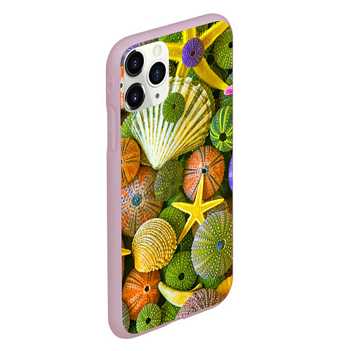 Чехол iPhone 11 Pro матовый Композиция из морских звёзд и ракушек / 3D-Розовый – фото 2