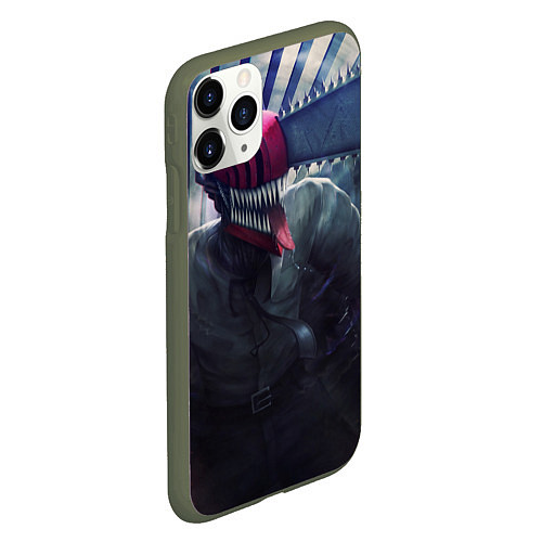 Чехол iPhone 11 Pro матовый Опасный человек-бензопила / 3D-Темно-зеленый – фото 2