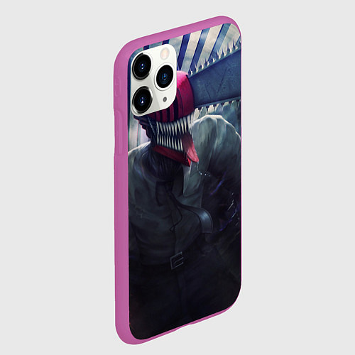 Чехол iPhone 11 Pro матовый Опасный человек-бензопила / 3D-Фиолетовый – фото 2