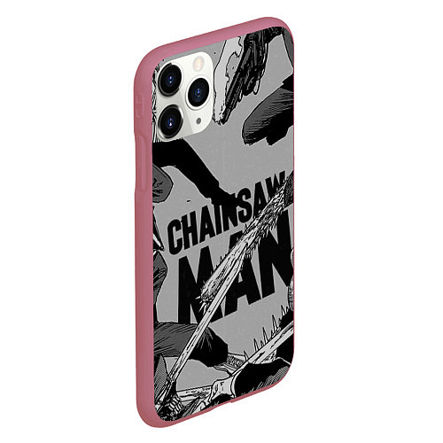 Чехол iPhone 11 Pro матовый Chainsaw man comix / 3D-Малиновый – фото 2