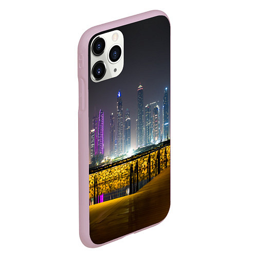 Чехол iPhone 11 Pro матовый Неоновый ночной город и мост / 3D-Розовый – фото 2