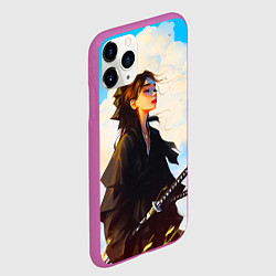 Чехол iPhone 11 Pro матовый Девушка самурай и облака, цвет: 3D-фиолетовый — фото 2