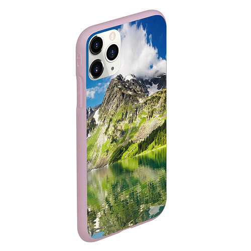 Чехол iPhone 11 Pro матовый Живописное горное озеро / 3D-Розовый – фото 2