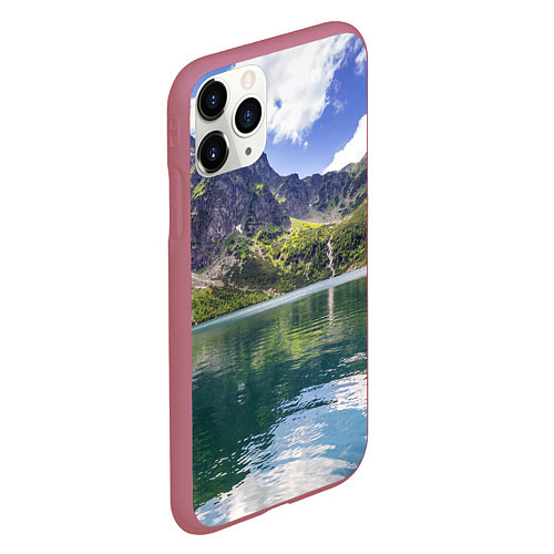 Чехол iPhone 11 Pro матовый Прозрачное горное озеро / 3D-Малиновый – фото 2
