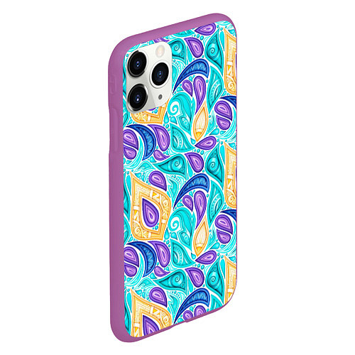 Чехол iPhone 11 Pro матовый Узоры капельки / 3D-Фиолетовый – фото 2