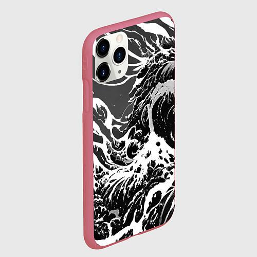 Чехол iPhone 11 Pro матовый Черно-белые волны / 3D-Малиновый – фото 2