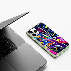 Чехол iPhone 11 Pro матовый Крутое экспрессивное граффити, цвет: 3D-салатовый — фото 2