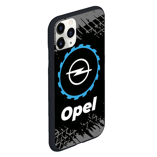 Чехол iPhone 11 Pro матовый Opel в стиле Top Gear со следами шин на фоне / 3D-Черный – фото 2