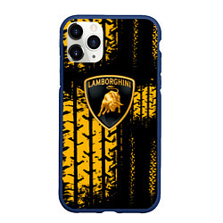 Чехол iPhone 11 Pro матовый Lamborghini - жёлтые следы шин
