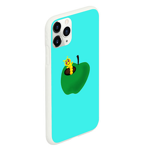Чехол iPhone 11 Pro матовый Зеленое яблоко с червяком / 3D-Белый – фото 2