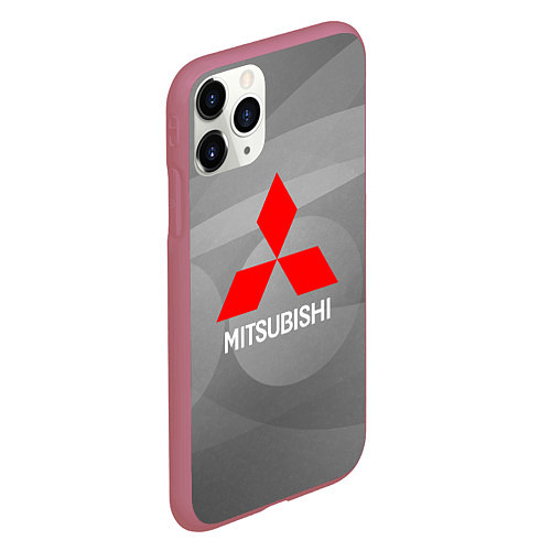 Чехол iPhone 11 Pro матовый Mitsubishi - серая с кружочками абстракция / 3D-Малиновый – фото 2