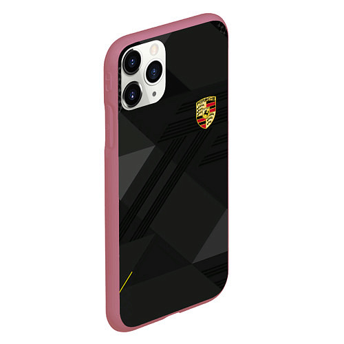 Чехол iPhone 11 Pro матовый Porsche - logo / 3D-Малиновый – фото 2