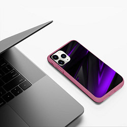 Чехол iPhone 11 Pro матовый Черно-фиолетовая геометрическая абстракция, цвет: 3D-малиновый — фото 2