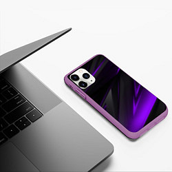 Чехол iPhone 11 Pro матовый Черно-фиолетовая геометрическая абстракция, цвет: 3D-фиолетовый — фото 2