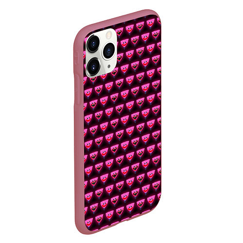 Чехол iPhone 11 Pro матовый Poppy Playtime - Kissy Missy Pattern - Huggy Wuggy / 3D-Малиновый – фото 2