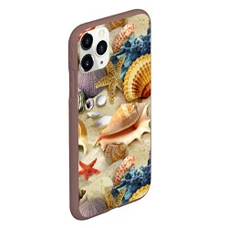 Чехол iPhone 11 Pro матовый Морские раковины, кораллы, морские звёзды на песке, цвет: 3D-коричневый — фото 2