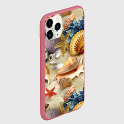 Чехол iPhone 11 Pro матовый Морские раковины, кораллы, морские звёзды на песке, цвет: 3D-малиновый — фото 2