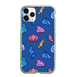 Чехол iPhone 11 Pro матовый Паттерн из морских раковин, цвет: 3D-салатовый