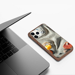 Чехол iPhone 11 Pro матовый Звезда из песка, ракушки и две жемчужины, цвет: 3D-коричневый — фото 2