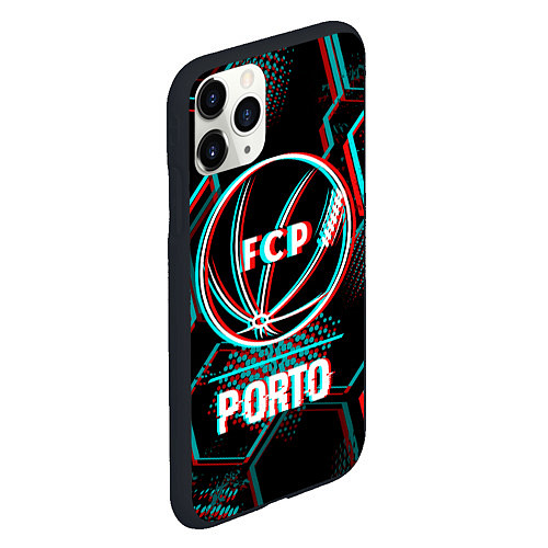 Чехол iPhone 11 Pro матовый Porto FC в стиле glitch на темном фоне / 3D-Черный – фото 2