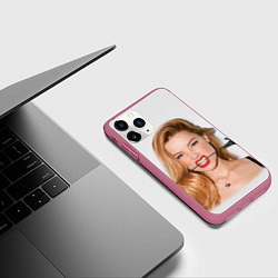 Чехол iPhone 11 Pro матовый Эмбер Хёрд с розой, цвет: 3D-малиновый — фото 2