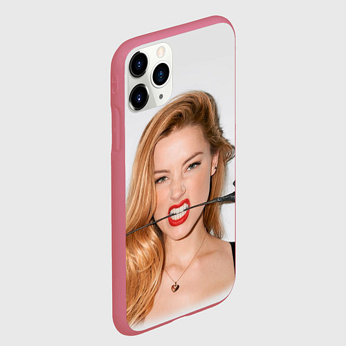 Чехол iPhone 11 Pro матовый Эмбер Хёрд с розой / 3D-Малиновый – фото 2