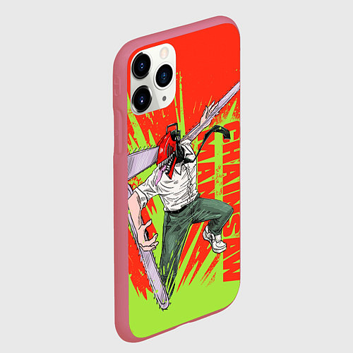 Чехол iPhone 11 Pro матовый Человек-бензопила : Дэндзи резня / 3D-Малиновый – фото 2
