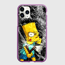Чехол iPhone 11 Pro матовый Барт Симпсон разбил из рогатки стекло, цвет: 3D-фиолетовый