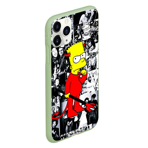 Чехол iPhone 11 Pro матовый Барт Симпсон - чёрт на фоне своих подопечных / 3D-Салатовый – фото 2